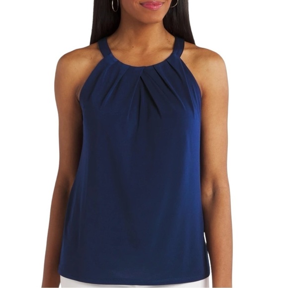 FORTUNE + IVY Overa Pleat Neck Knit Top Navy XXL - Picture 1 of 8